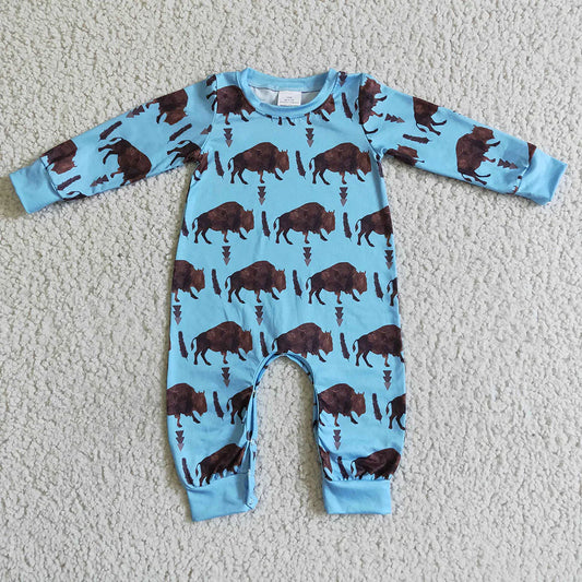 LR0057 USA Shop Baby girls western blue cattles romper