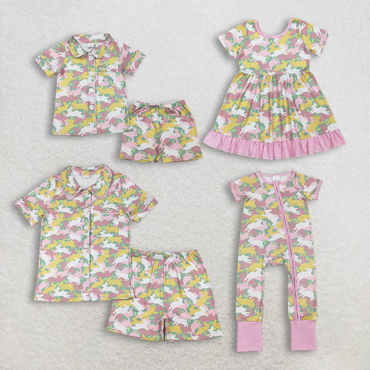 Mommy and Me Easter Camo Rabbit Pajamas /Dress Short Sleeve