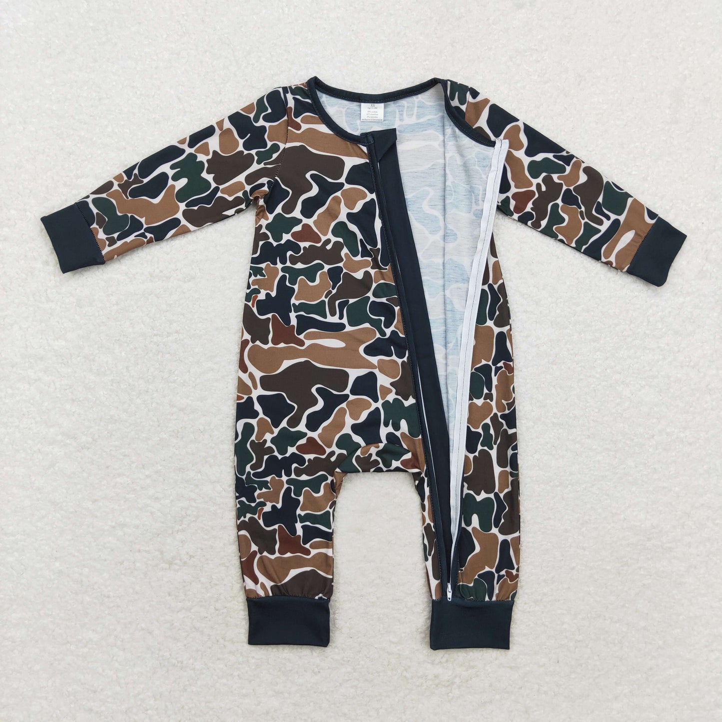 Baby Boys  Brown Camo Long Sleeve Zipper Romper