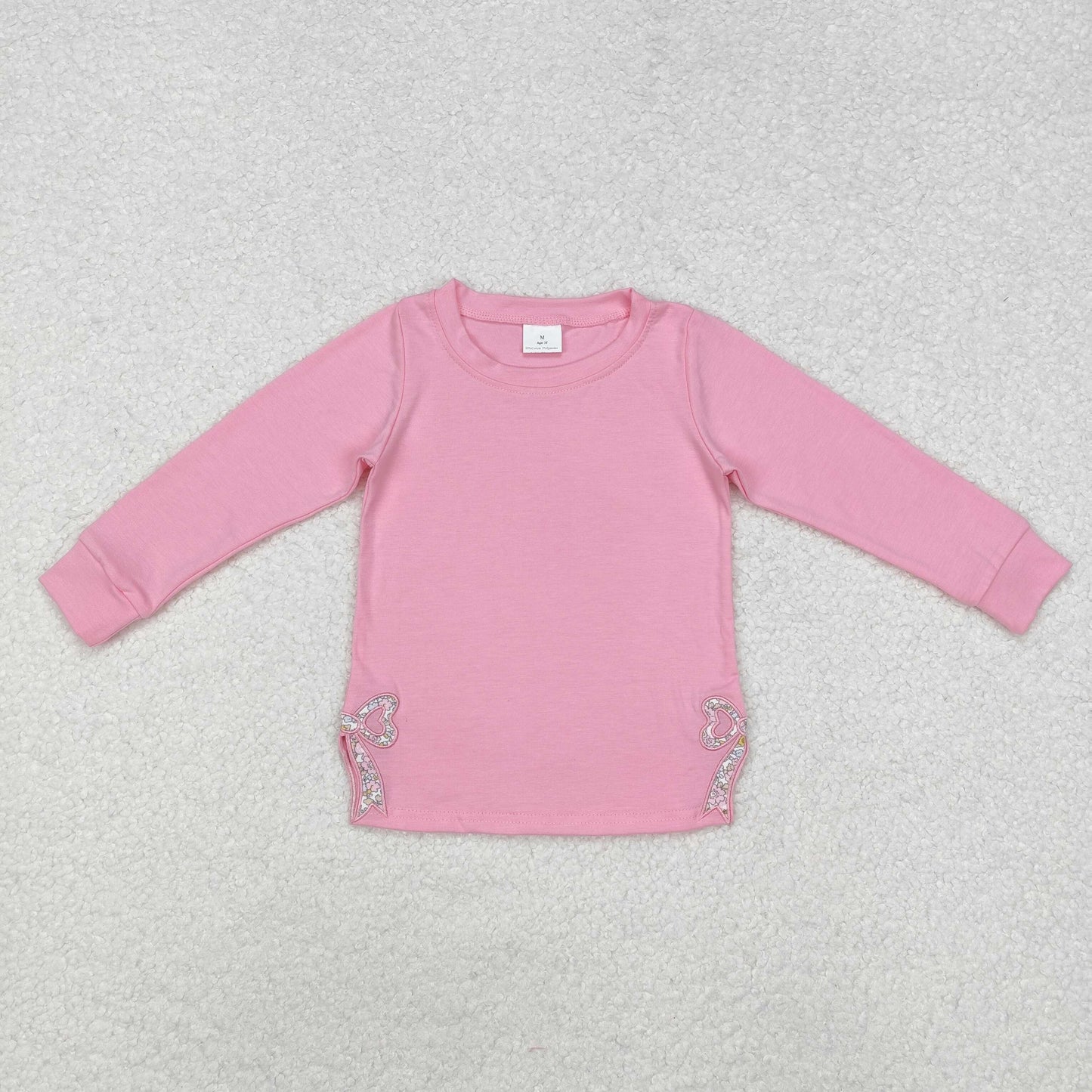 Baby Girls Pink Long Sleeves Cotton Top With Embroidery Bow