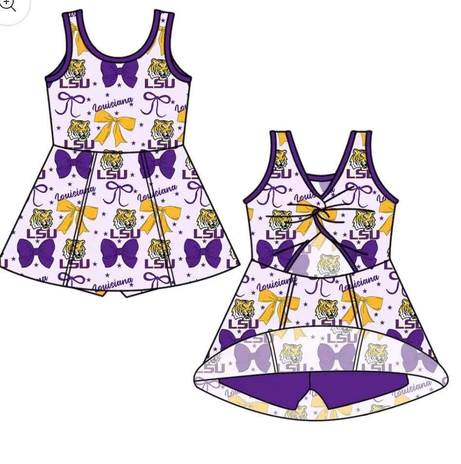 Preorder 5 MOQ Baby Girls LSU Tigers Team  Sleeveless Athletic Dress