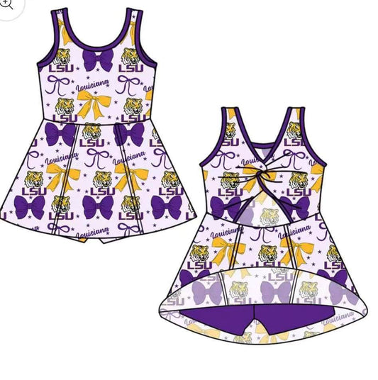 Preorder 5 MOQ Baby Girls LSU Tigers Team  Sleeveless Athletic Dress