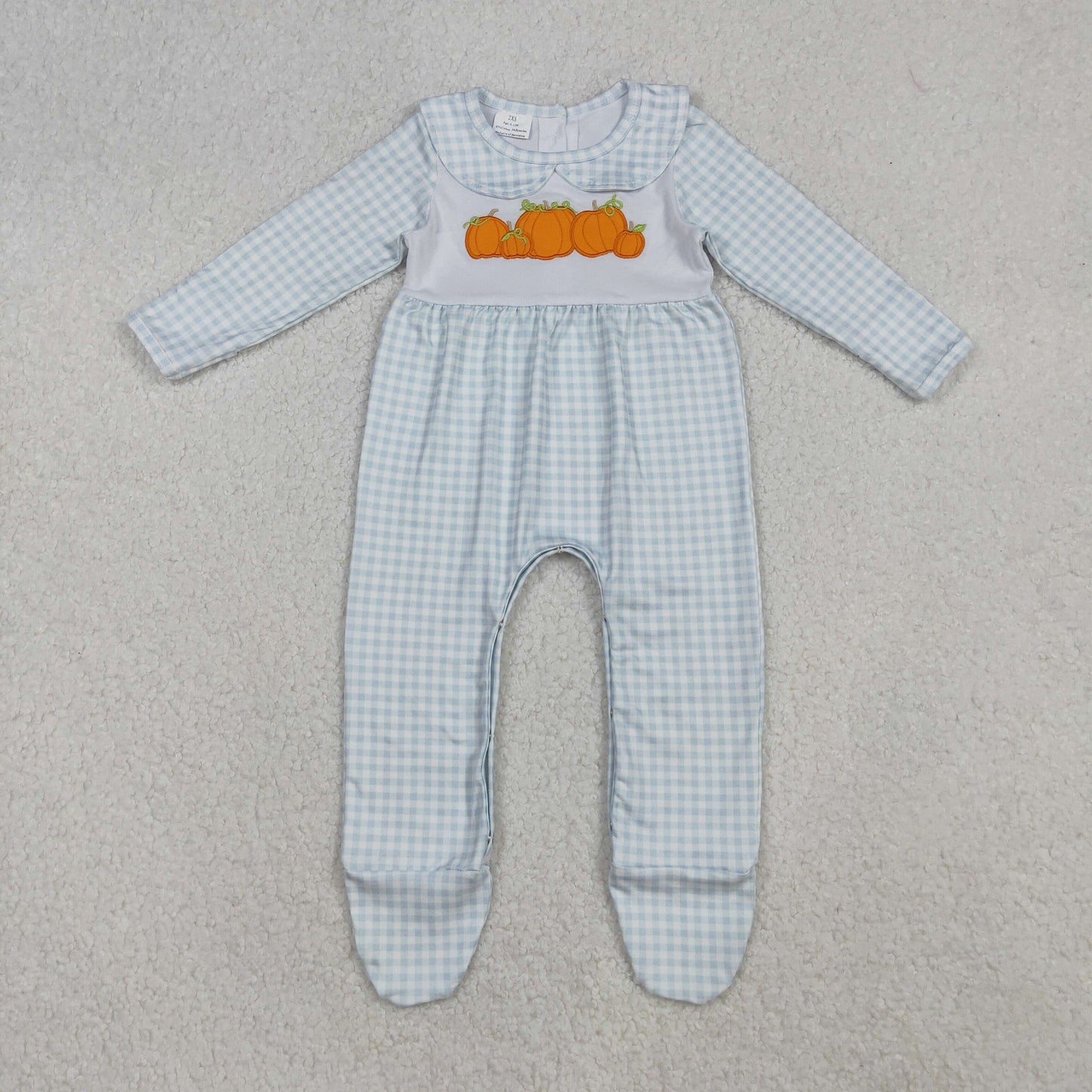 LR2560 Baby Boys Pumpkin Gimgham Footed Romper