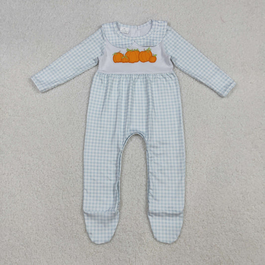LR2560 Baby Boys Pumpkin Gimgham Footed Romper