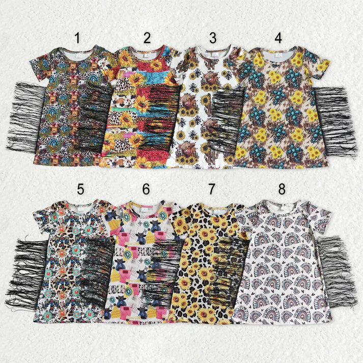 Sibling Baby Girls Western Short Sleeve Dress With Tassel