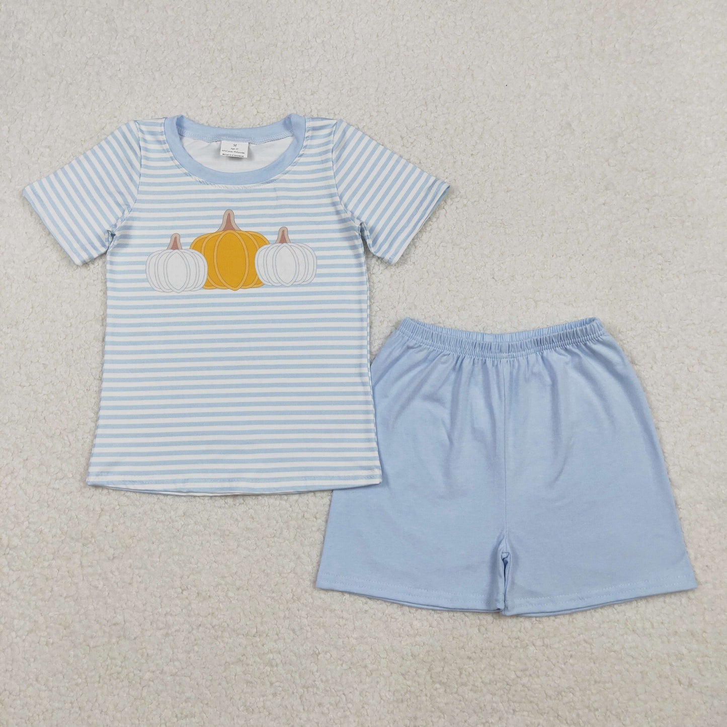 Kids Boys Pumpkin Blue Shorts Outfit