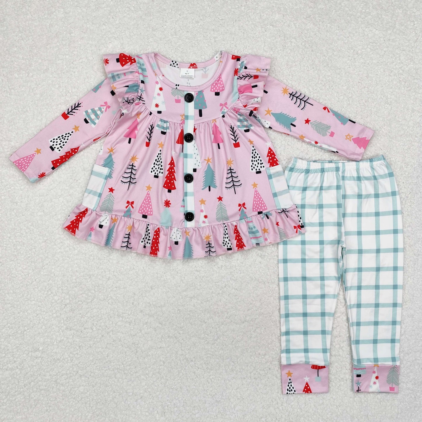 Baby Girls Christmas Pink Trees Pocket Tunic Top Legging Clothes Sets