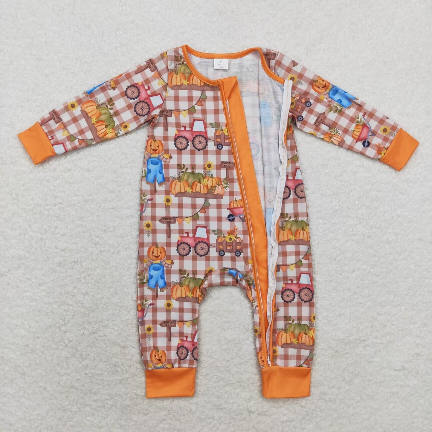 Newborn Girls scarecrow Pumpkin Long Sleeve Bamboo Romper