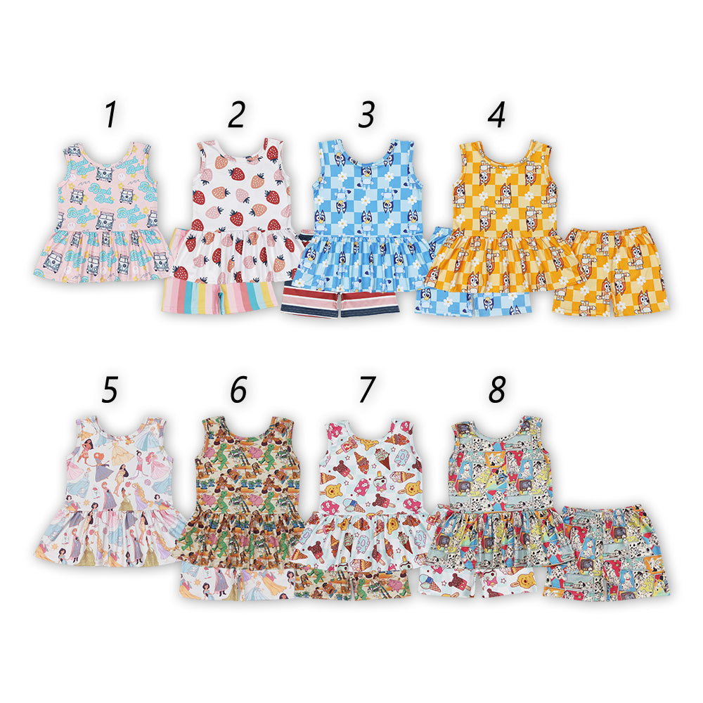 Baby Girls Summer Cartoon Sleeveless Tunic Top Shorts Set