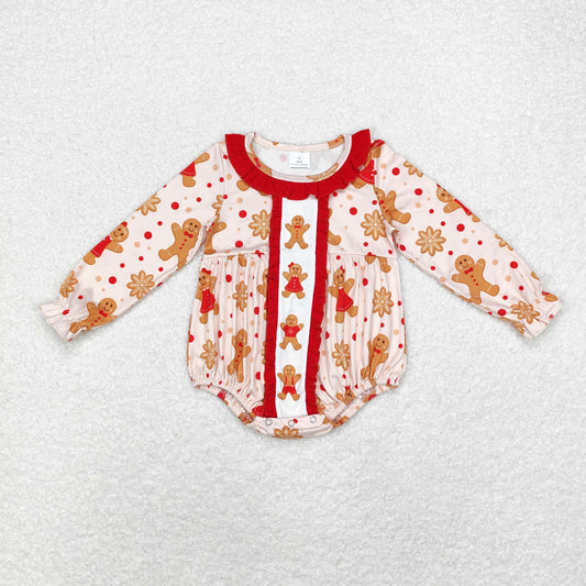 Baby Girls Christmas Gingerbread Long Sleeve Bubble Romper