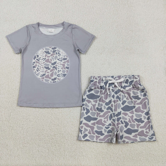 BSSO1598 Baby Boys Baseball  Old School Camo Shorts Set