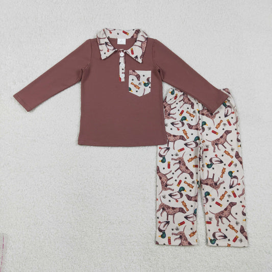 Kids Boys Hunting Dog Pullover Top With Pants Outfit