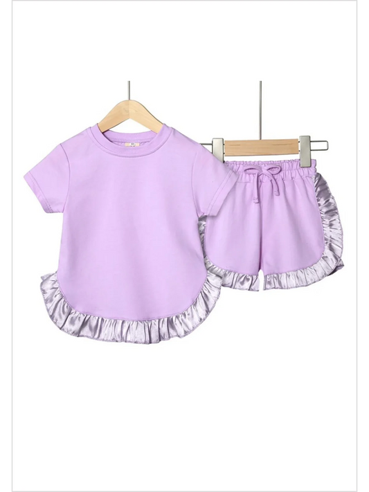 Sumemr Toddler Girls Purple Shorts Set Pre-order 3 MOQ