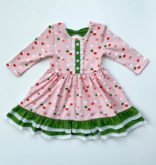 Baby Girls Polka Dot Pink Long Sleeve Dress 3 MOQ  Pre-order