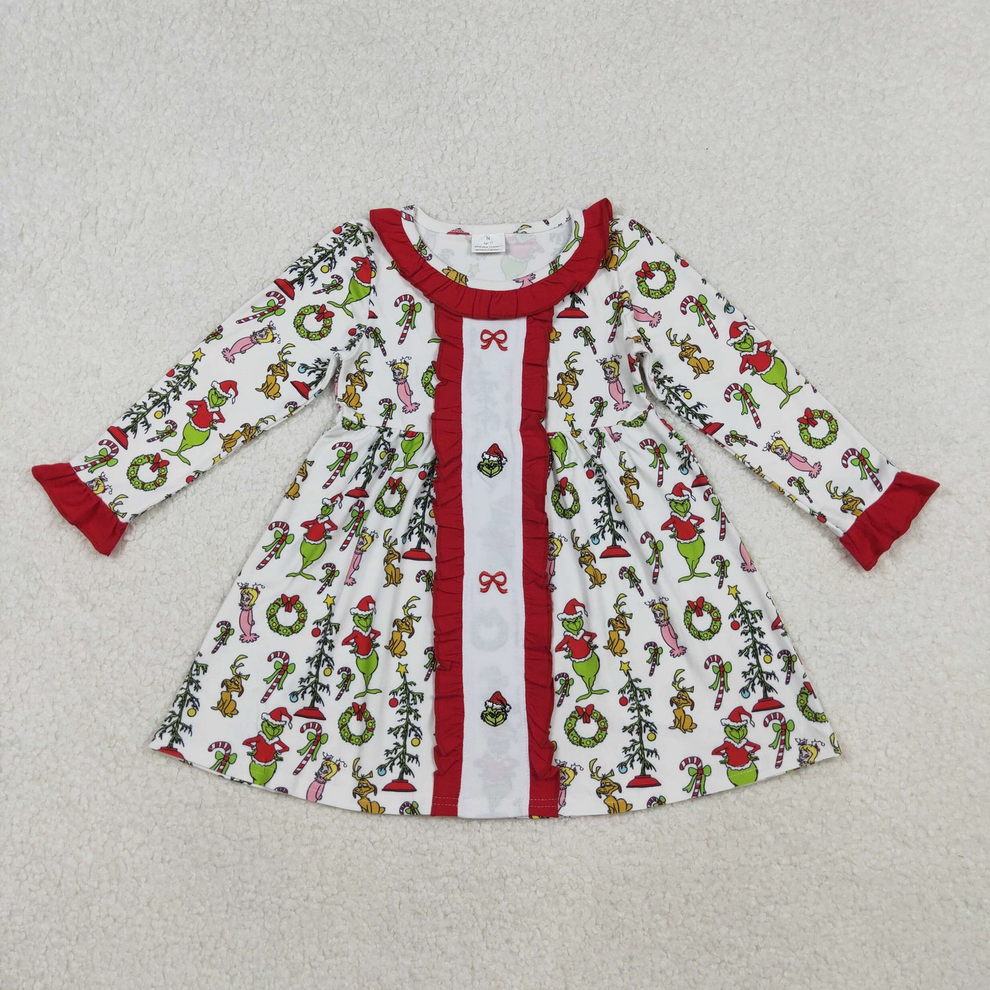 Kids Girls Christmas Holly Grinc Long Sleeve Dress