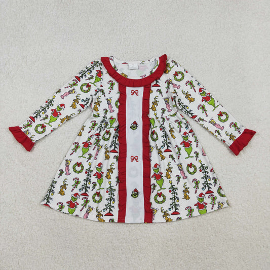 Kids Girls Christmas Holly Grinc Long Sleeve Dress