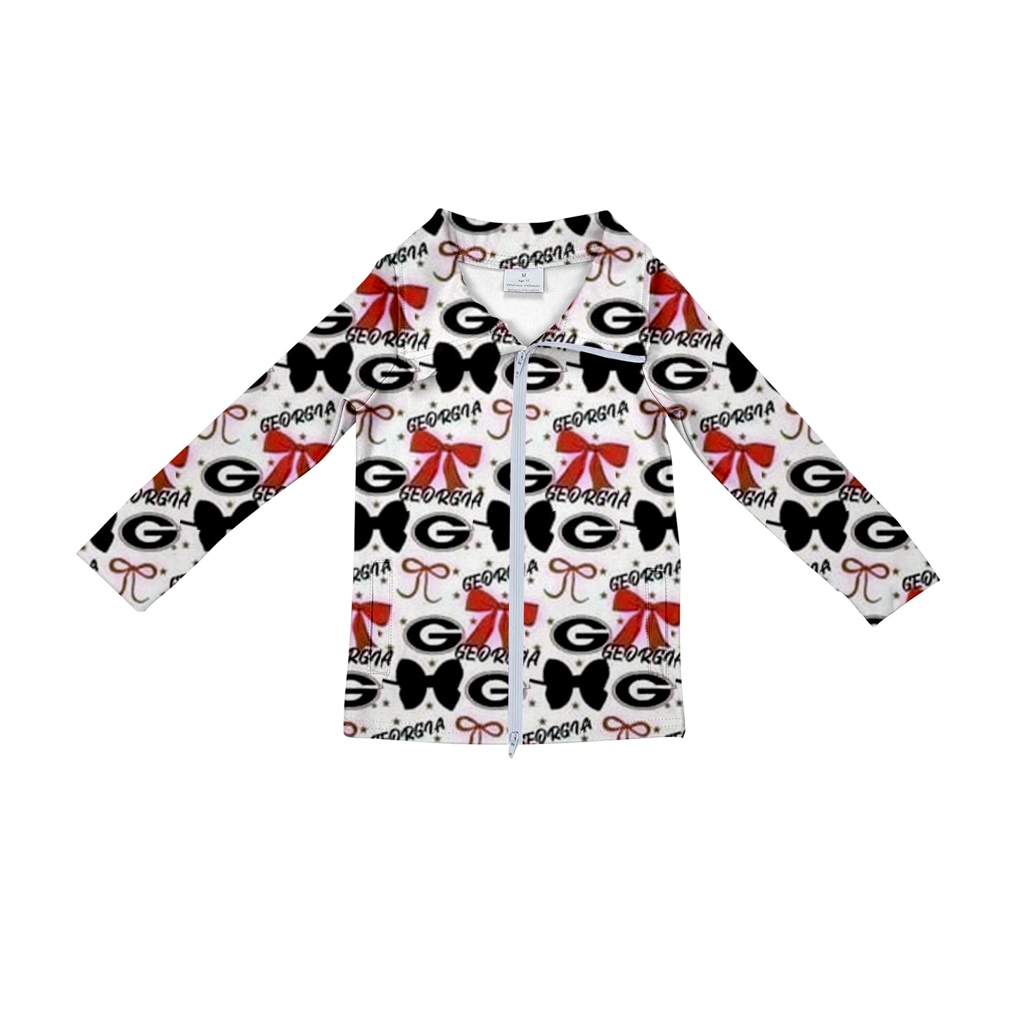 Preorder  5 MOQ，Baby Girls Sleeveless Black Bow Georgia Long Sleeve Athletic Pullover  Tops With Pocket