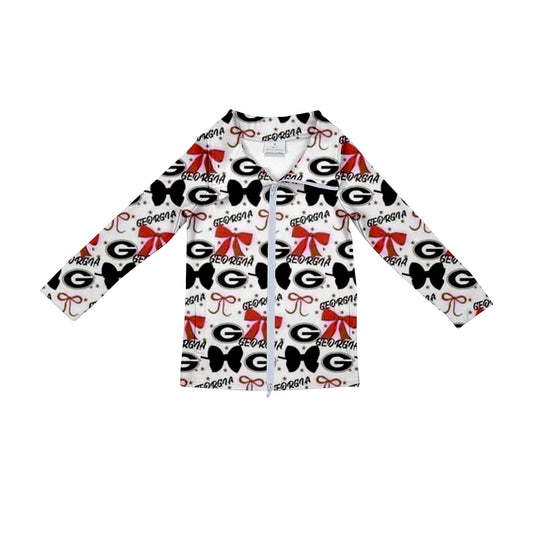 Preorder  5 MOQ，Baby Girls Sleeveless Black Bow Georgia Long Sleeve Athletic Pullover  Tops With Pocket