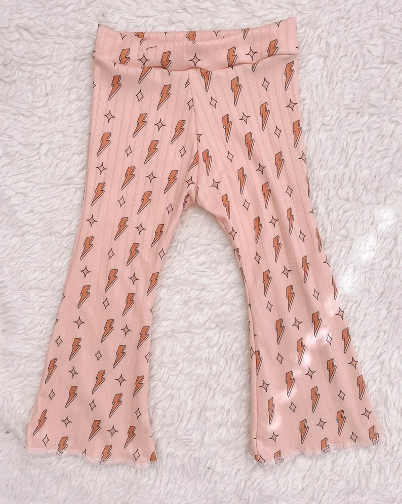 Baby Girls Pink Lightning Bell Bottom Pants Preorder ）