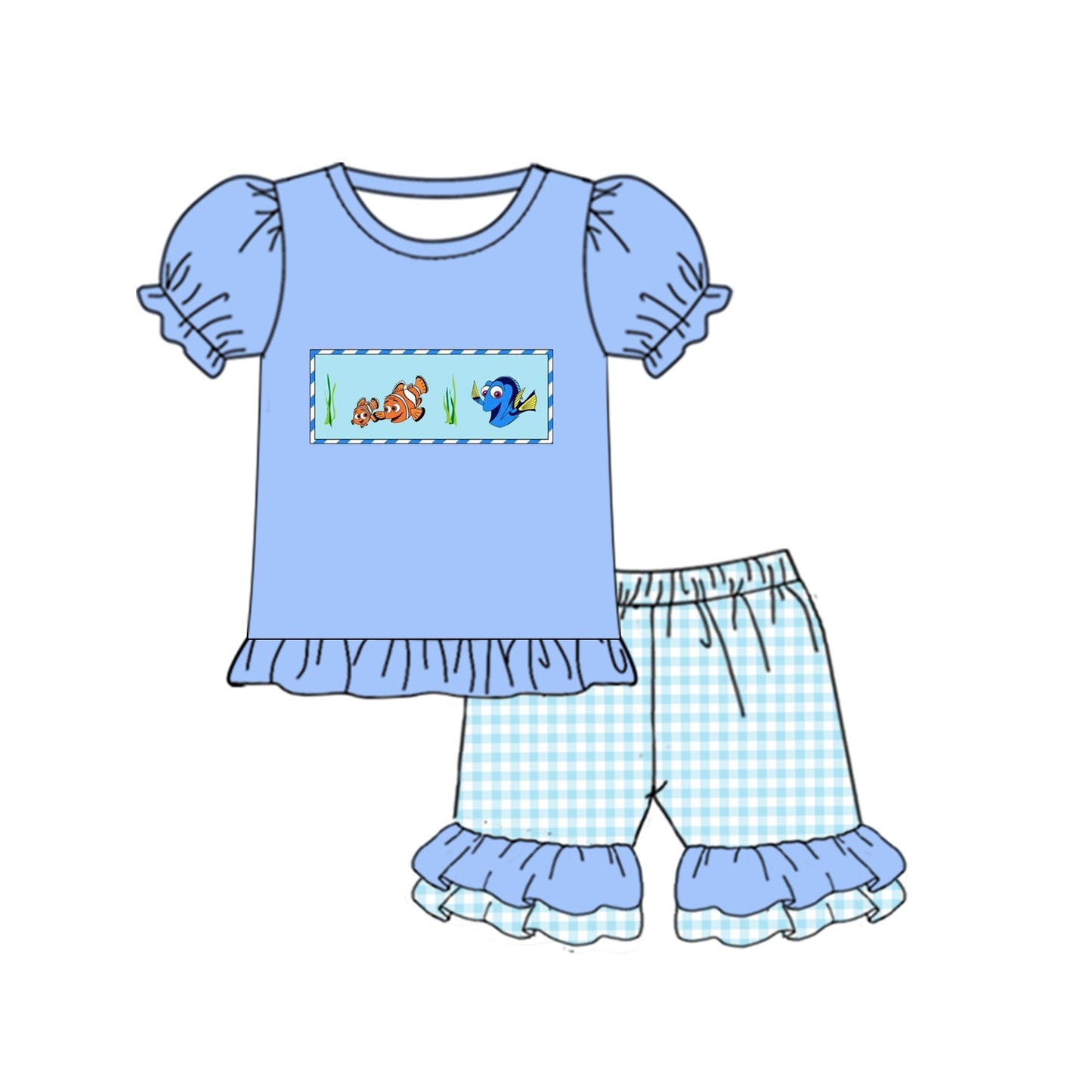 Sibling Baby Cartoon Fish Shorts Set,Dealine Time : 25th April