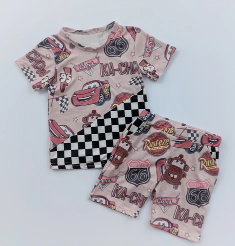 Split Preorder August 14th Baby boys cartoon car shorts set