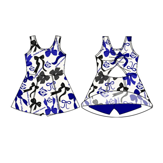 Preorder 5 MOQ Baby Girls Gavemen Sleeveless Bows Shorts Team Knee Length Dresses