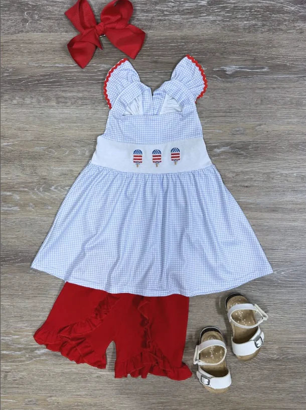 July 4th Girls Clothing Popsicle Top Matching Red Shorts Set