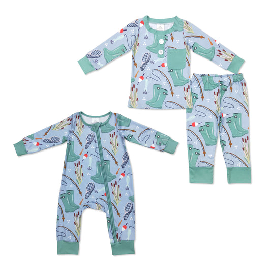 Baby Boys Brother Hunting Fishing Pajama and Romper