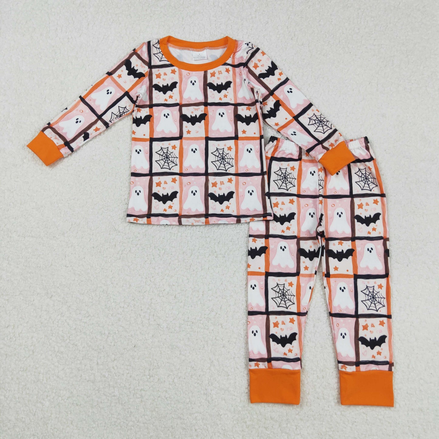 GLP2682 Kids Girls Halloween Cute Ghost Bat Long Sleeve Pajama Set