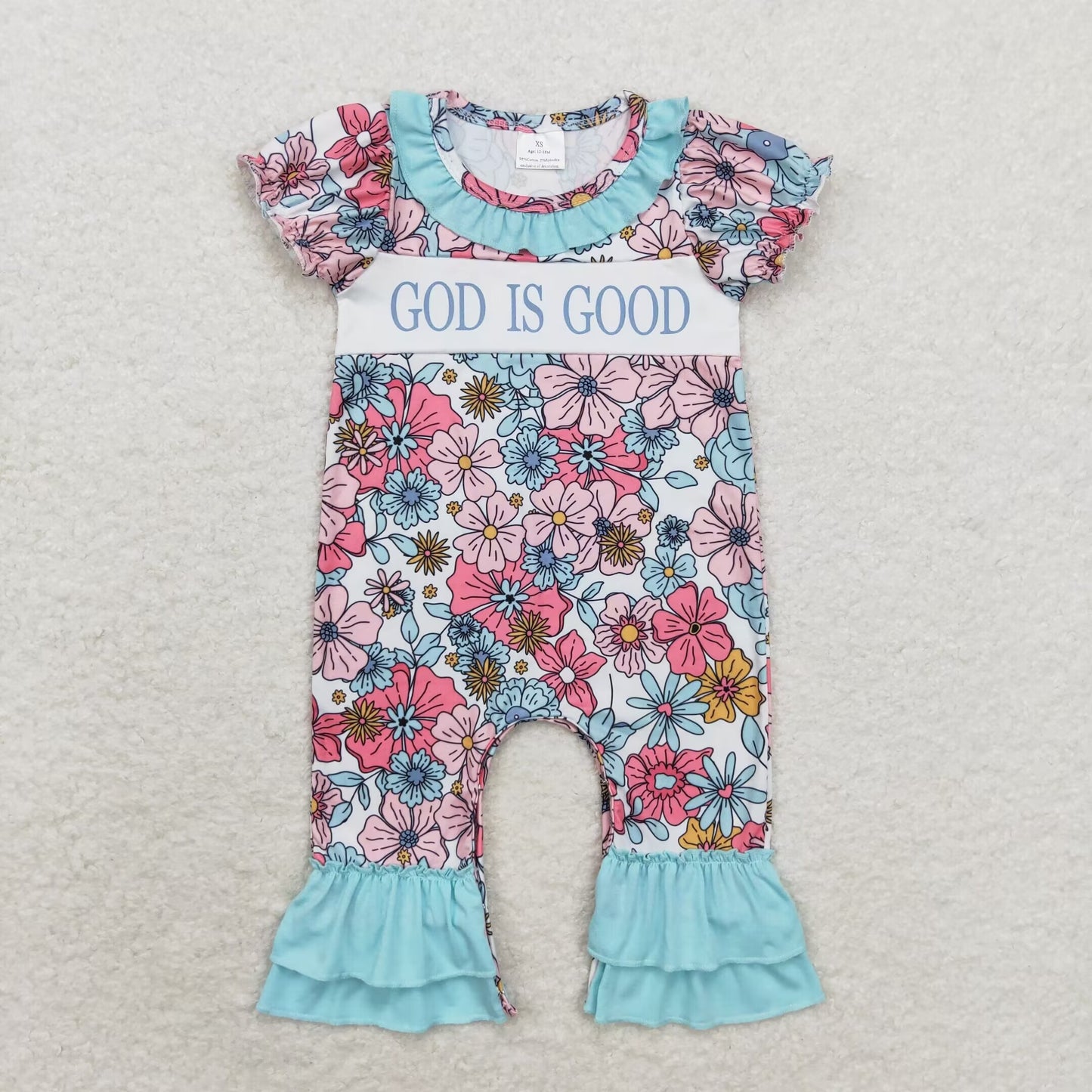 Baby Girls God Is Good Floral Short Sleeve Romper