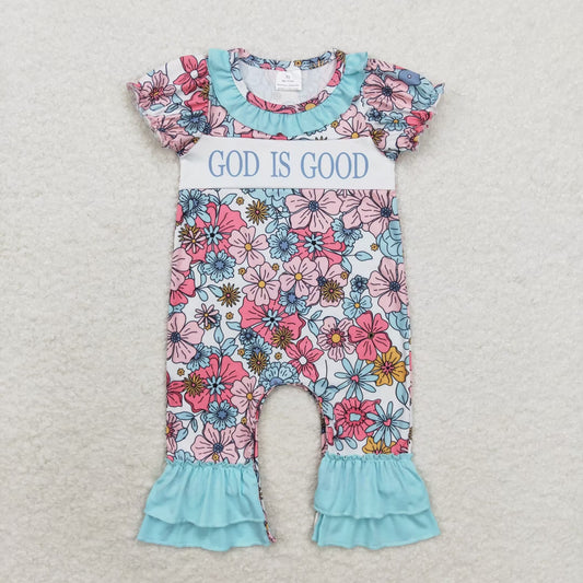 Baby Girls God Is Good Floral Short Sleeve Romper