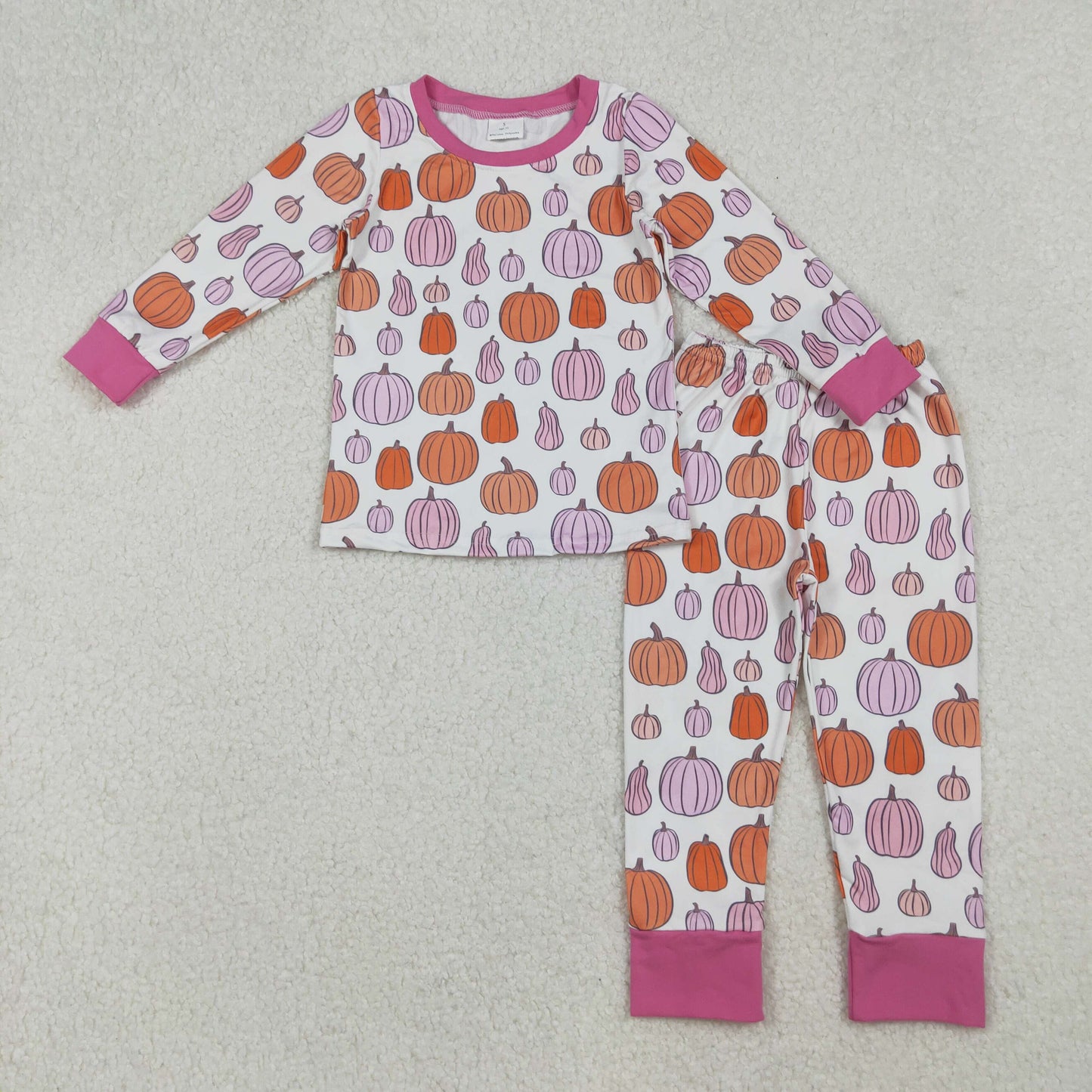 GLP2702 Kids Girls Pumpkin Long Sleeve Pajama Set
