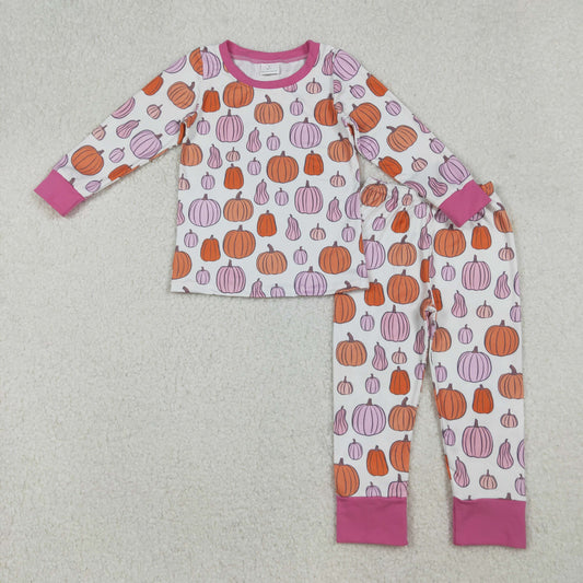 GLP2702 Kids Girls Pumpkin Long Sleeve Pajama Set