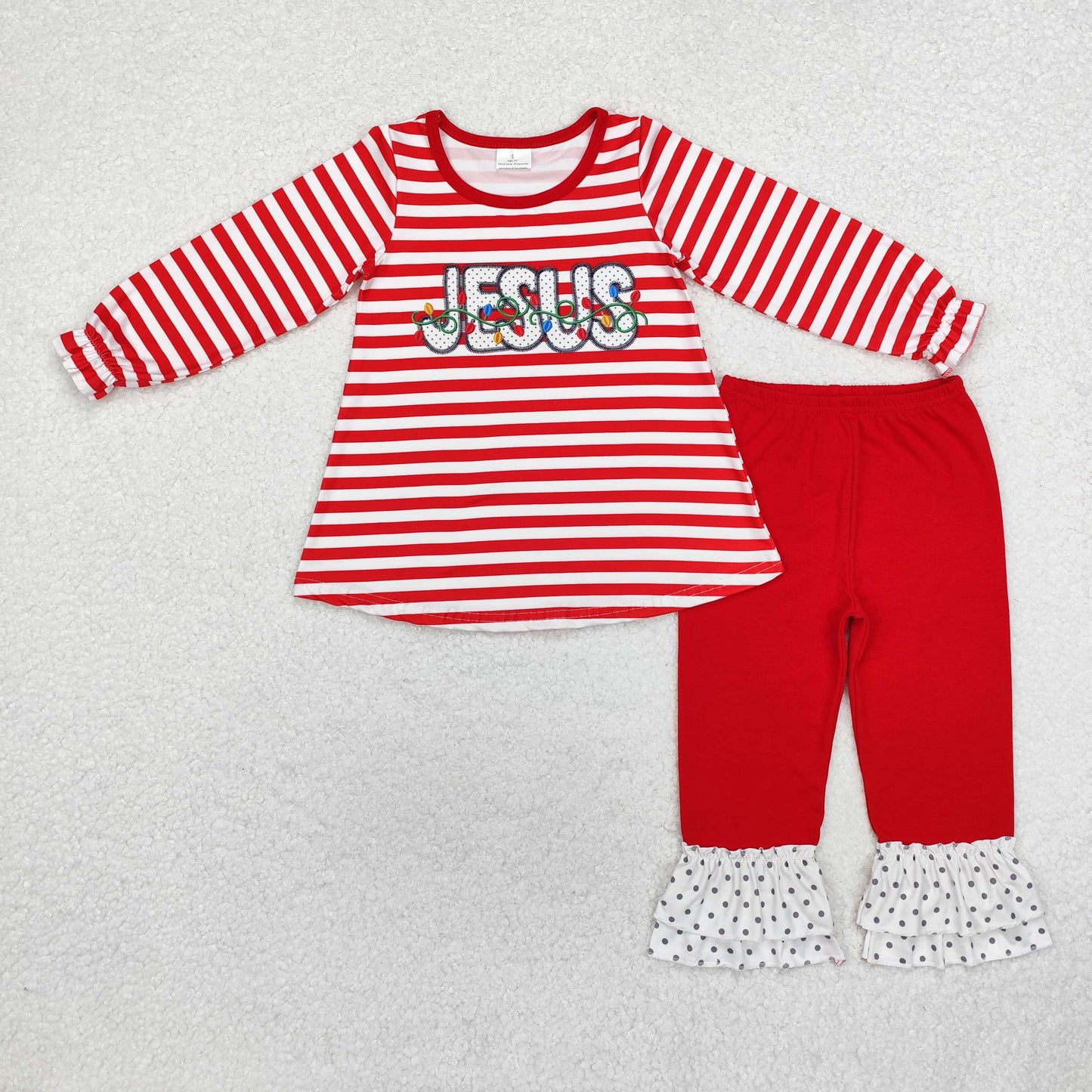 Baby Girls Christmas Outfit Jesus Top Ruffle Pants Set