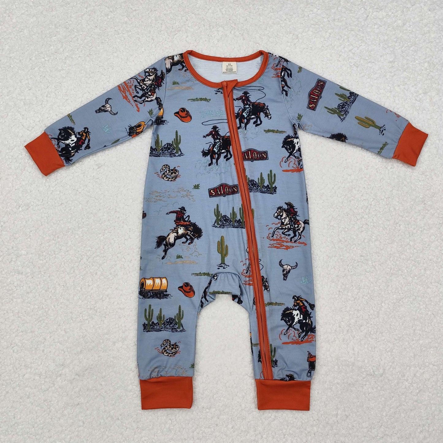 LR1858 Baby Boys Western Rodeo Long Sleeve Zip Romper
