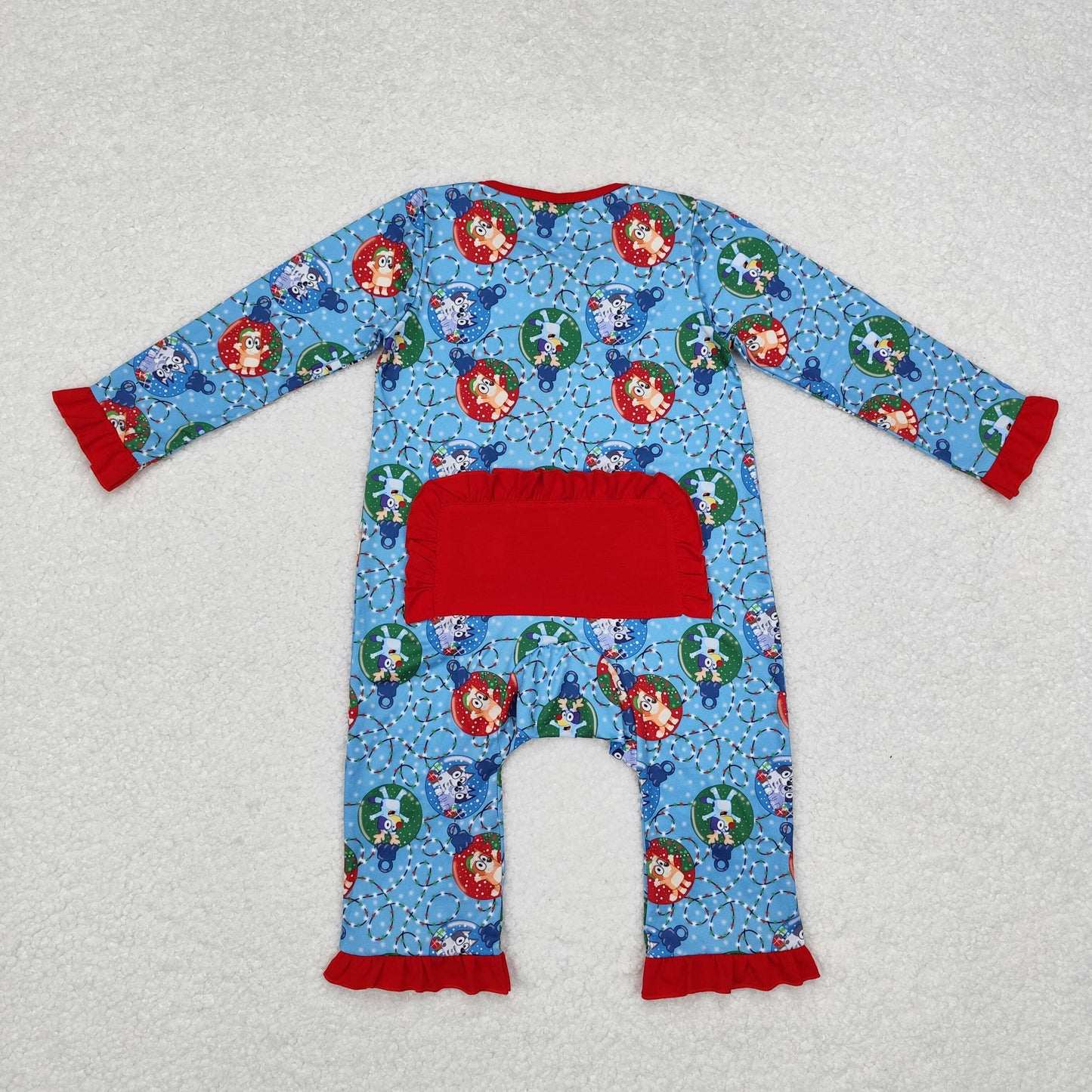 LR1314 Baby Girls Christmas Cartoon Dog Zipper Romper