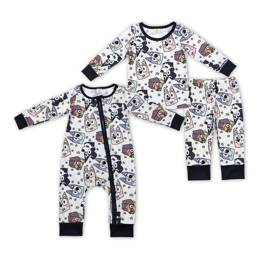 Baby Boys Brother Cartoon Dog Long Sleeve Bamboo Pajama and Romper