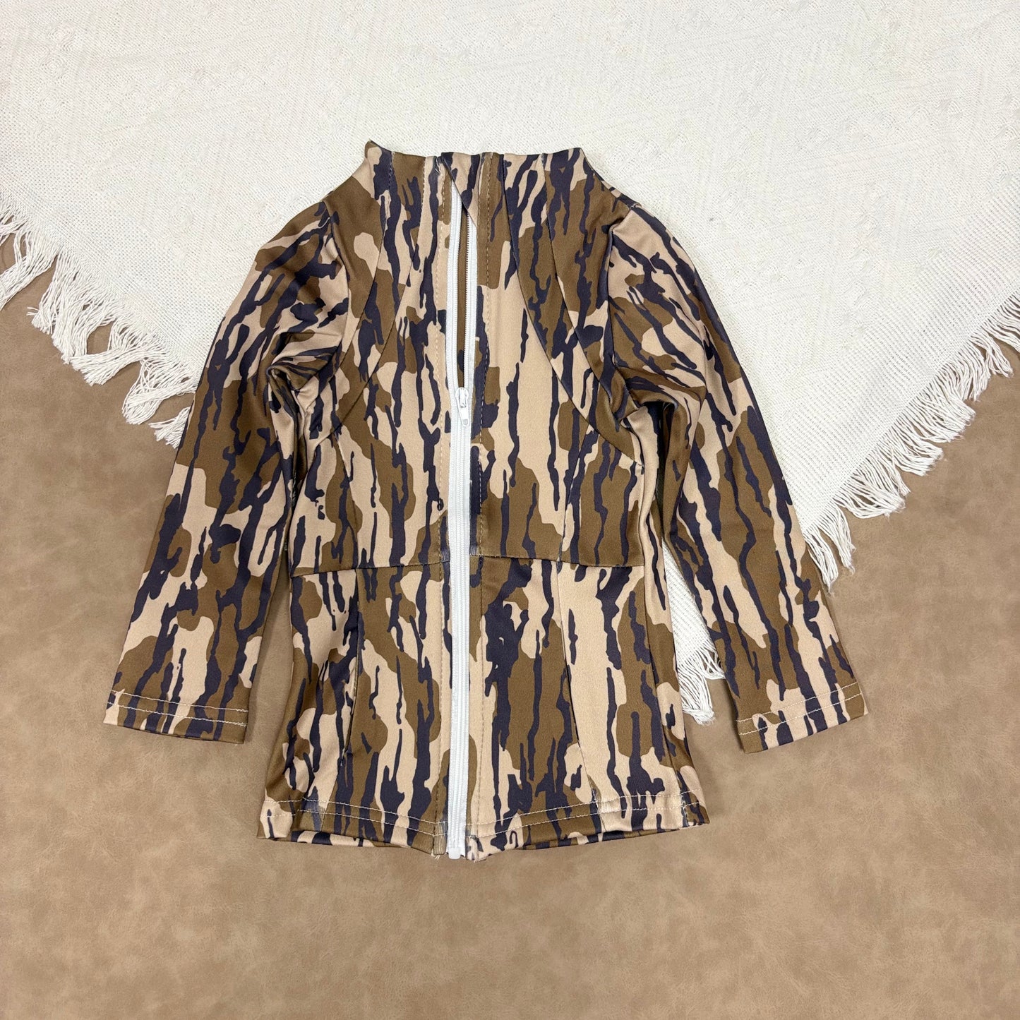 Sibling Toddler Girls Bow Floral Camo Long Sleeve Zipy Active Yoga Top With Pocket