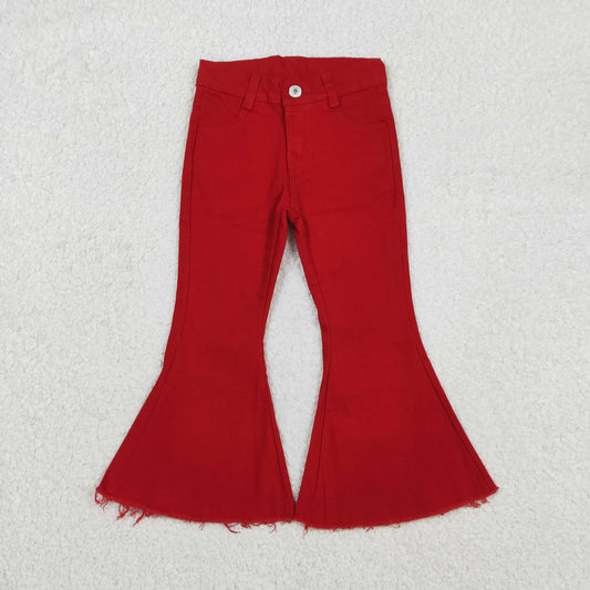 P0083 Baby Girls Red Color Bell Bottom Denim Pants