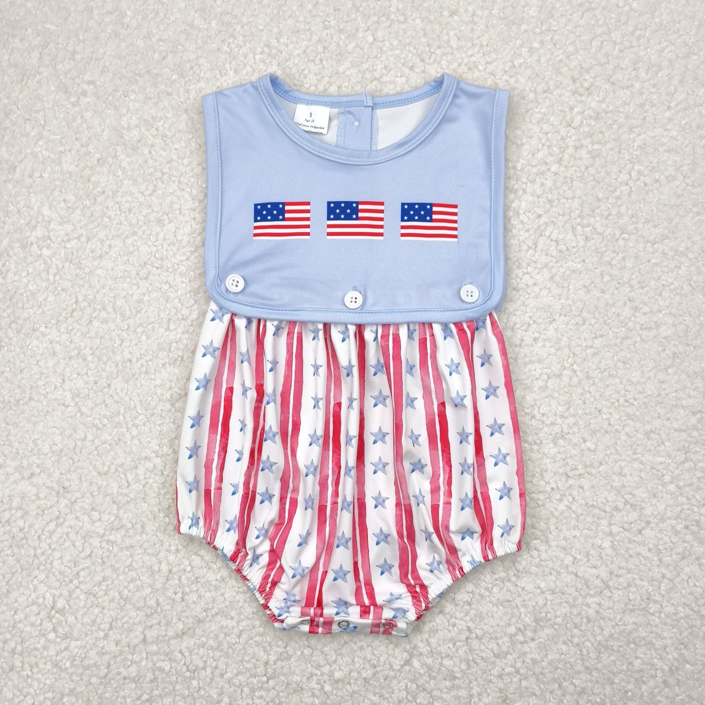 Baby Boys Sleeveless Flags Red Stripe Stars 4th Of July Rompers