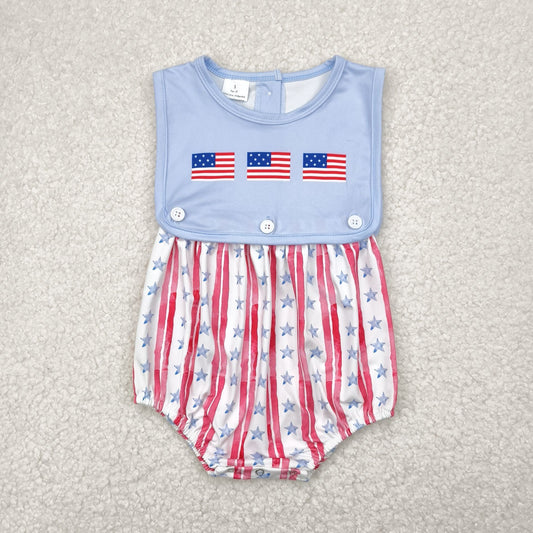 Baby Boys Sleeveless Flags Red Stripe Stars 4th Of July Rompers