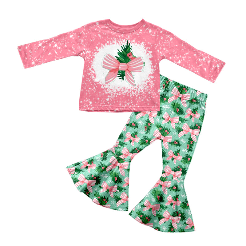 Baby Girls Christmas Tree Bow Bell Bottom Pants Outfit Pre-order 3 MOQ