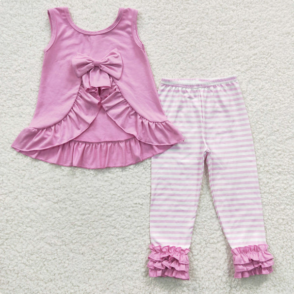 Baby Girls Pink Sleeveless Ruffle Vest Top Stripe Pant Set