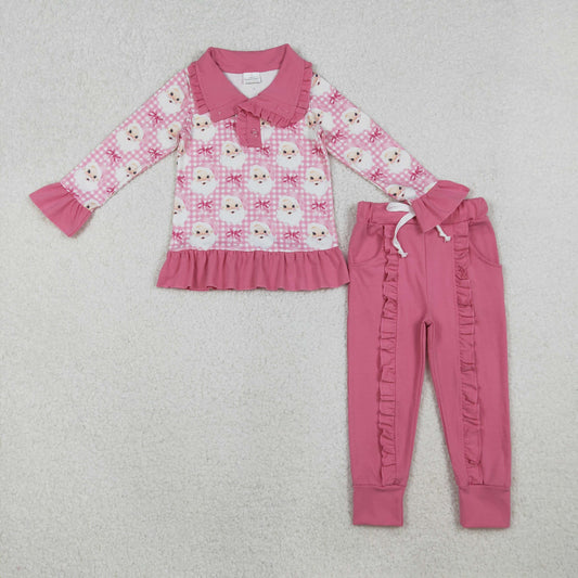 GLP2881 Kids Girls Christmas Santa Pink Pants Outfit