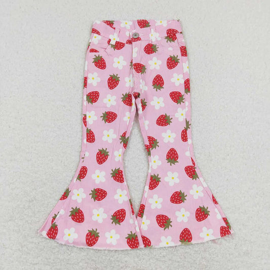 P0396 USA Shop Baby Girls Strawberry Flowers Spring Denim Pants Jeans