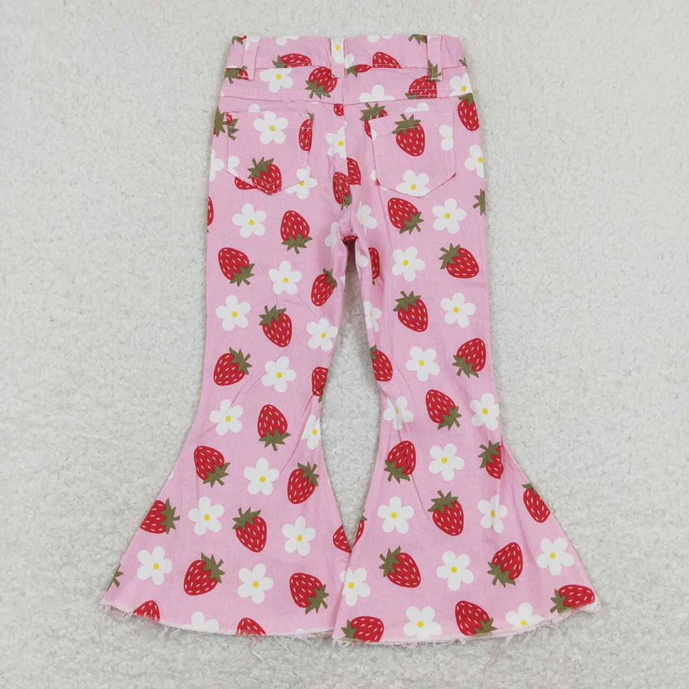 P0396 USA Shop Baby Girls Strawberry Flowers Spring Denim Pants Jeans