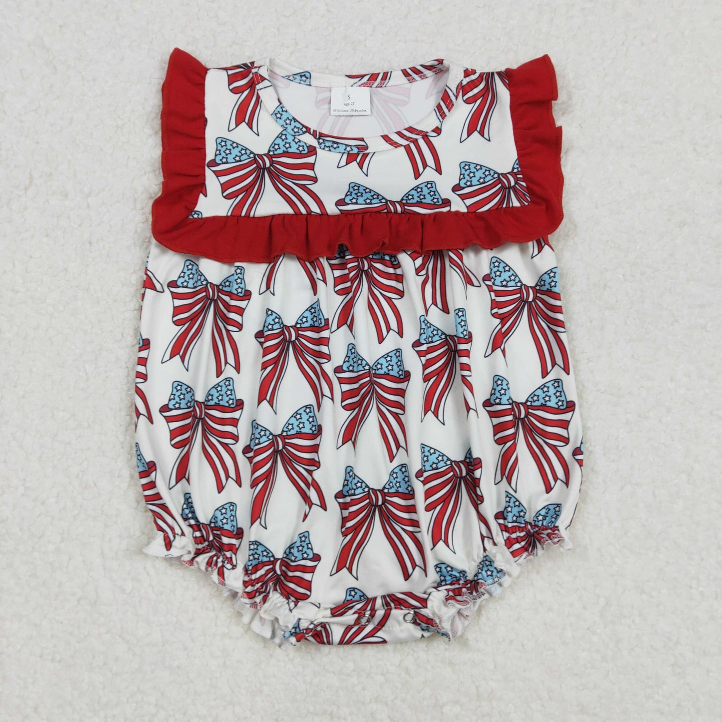 Baby Girls Red Ruffle Sleeveless Blue Bows 4th Of July Rompers