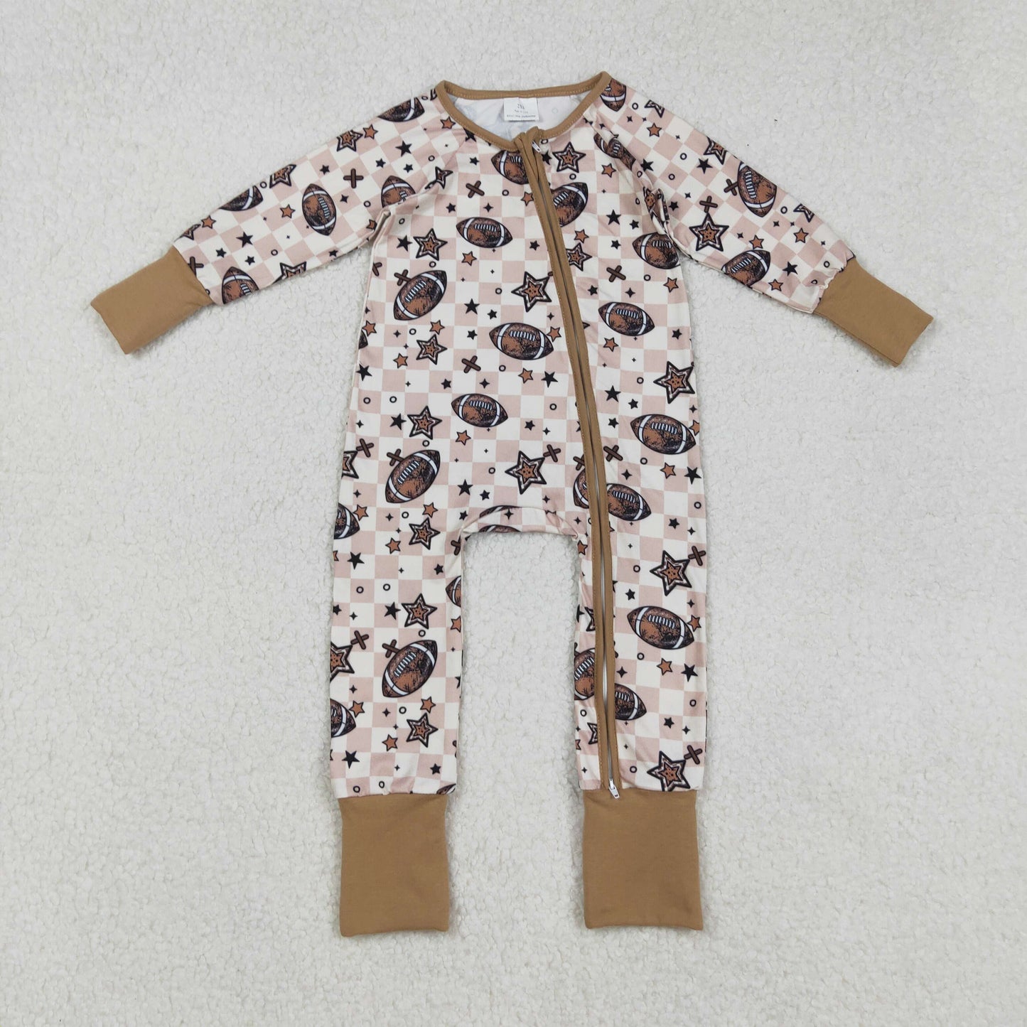 LR2548 Baby  Girls Boys Football Stars Long Sleeve Zipper Romper