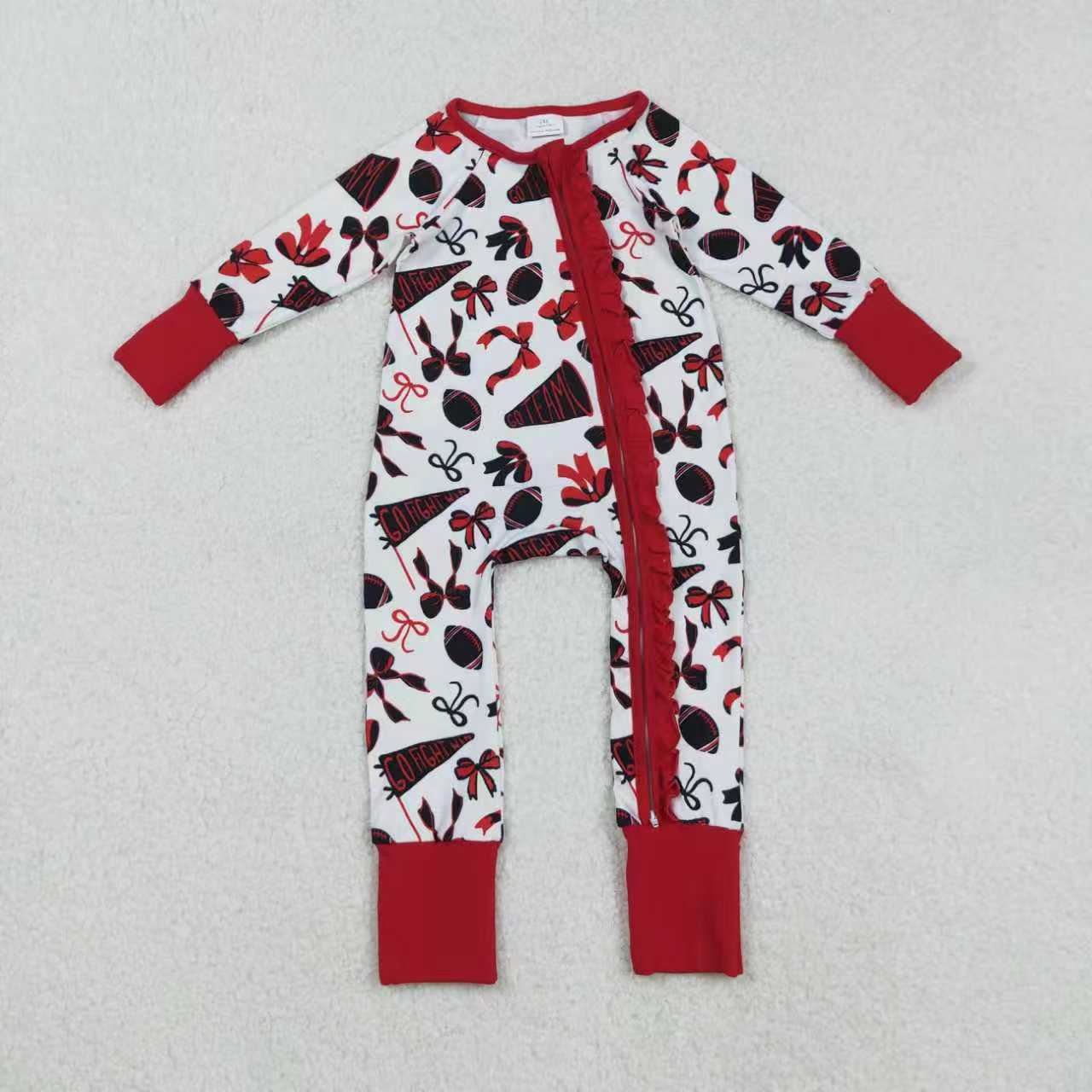 Baby Sibling Girls Go Team Sport Long Sleeve Footie Romper With Zippy