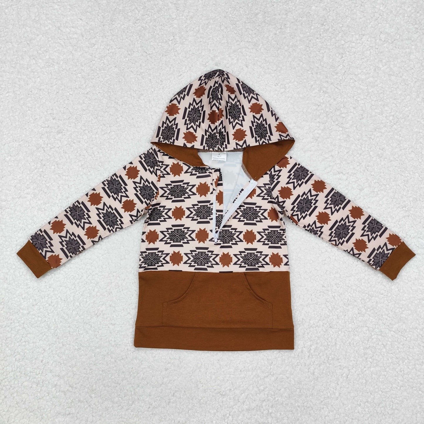 BT0908 Baby Boys Western Brown Aztec Hoodie Top